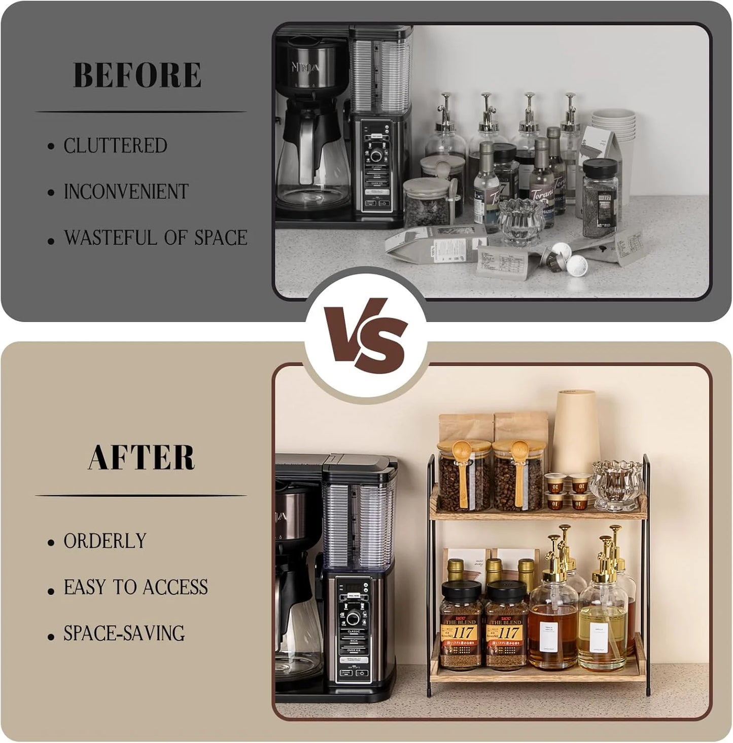 ANBOXIT Coffee Station Organizer for Countertop, Coffee Bar Accessories