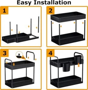 GEMWON Under Sink Storage Kitchen Organiser, 2 Tier Sliding Kitchen Storage
