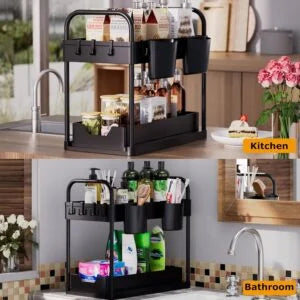 GEMWON Under Sink Storage Kitchen Organiser, 2 Tier Sliding Kitchen Storage