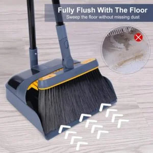 JEHONN Dustpan and Brush Set Long Handled, Tall 180 Degree Rotating Sweeping Brush