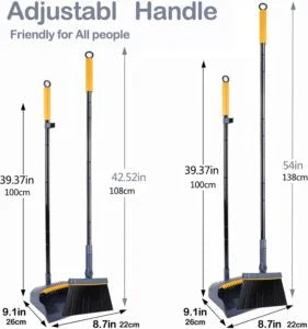 JEHONN Dustpan and Brush Set Long Handled, Tall 180 Degree Rotating Sweeping Brush