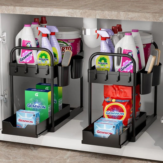 GEMWON Under Sink Storage Kitchen Organiser, 2 Tier Sliding Kitchen Storage