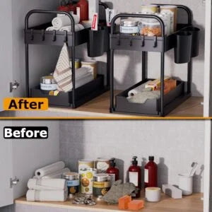 GEMWON Under Sink Storage Kitchen Organiser, 2 Tier Sliding Kitchen Storage