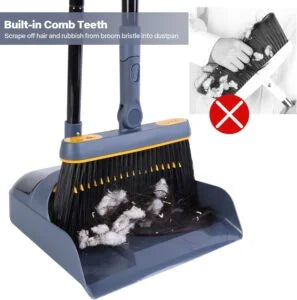 JEHONN Dustpan and Brush Set Long Handled, Tall 180 Degree Rotating Sweeping Brush